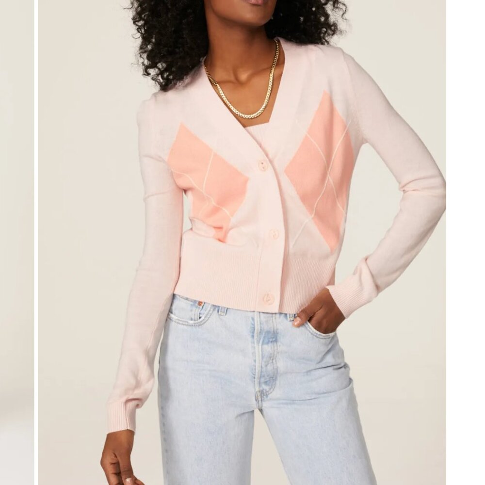 525 America Pink Argyle Cardigan Size Small Rent the Runway $138 msrp